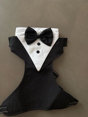 Black & White Tuxedo Pet Harness with Bow Tie